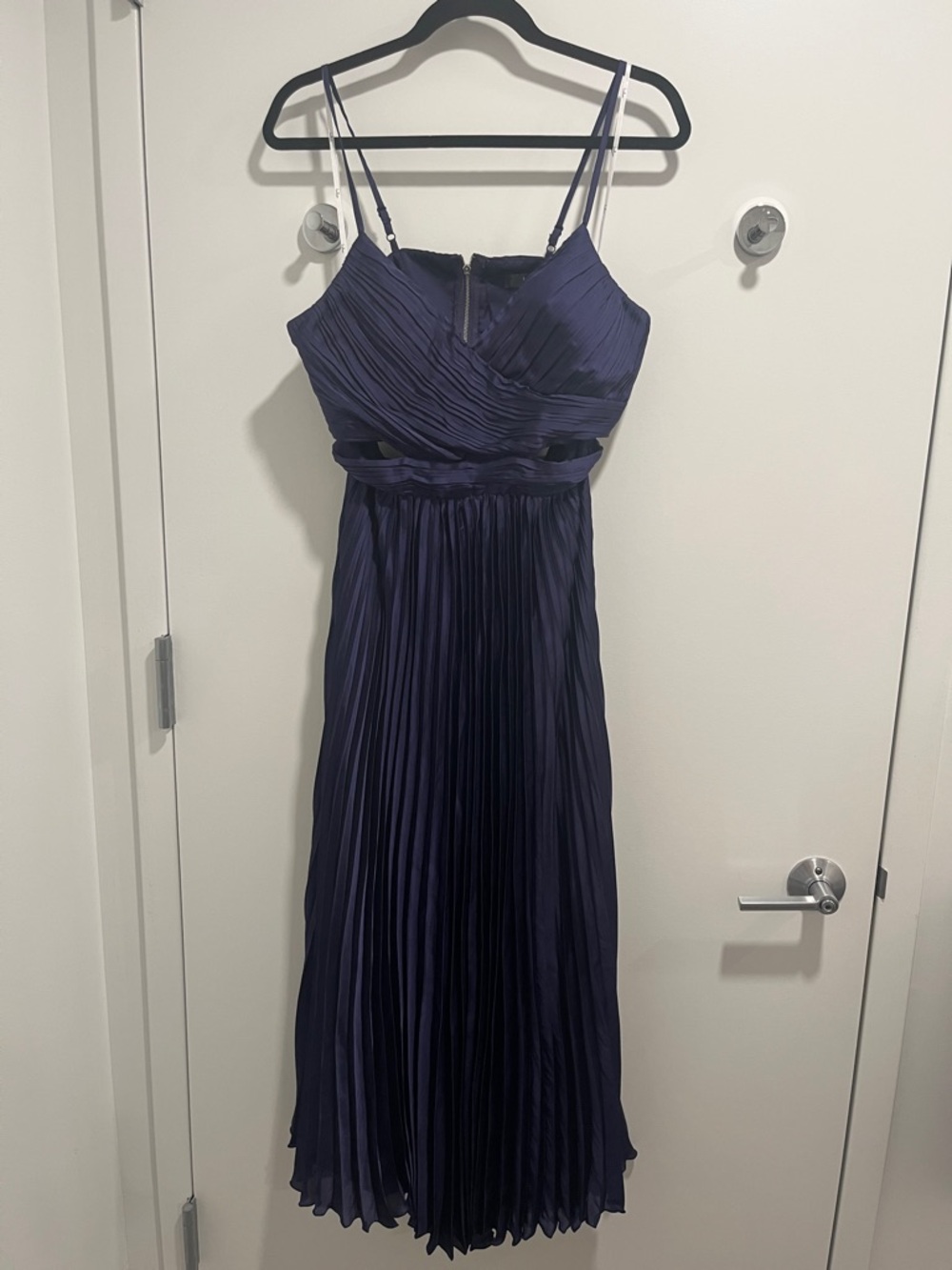 Lulus Navy Blue Pleated Spaghetti-Strap Midi Dress